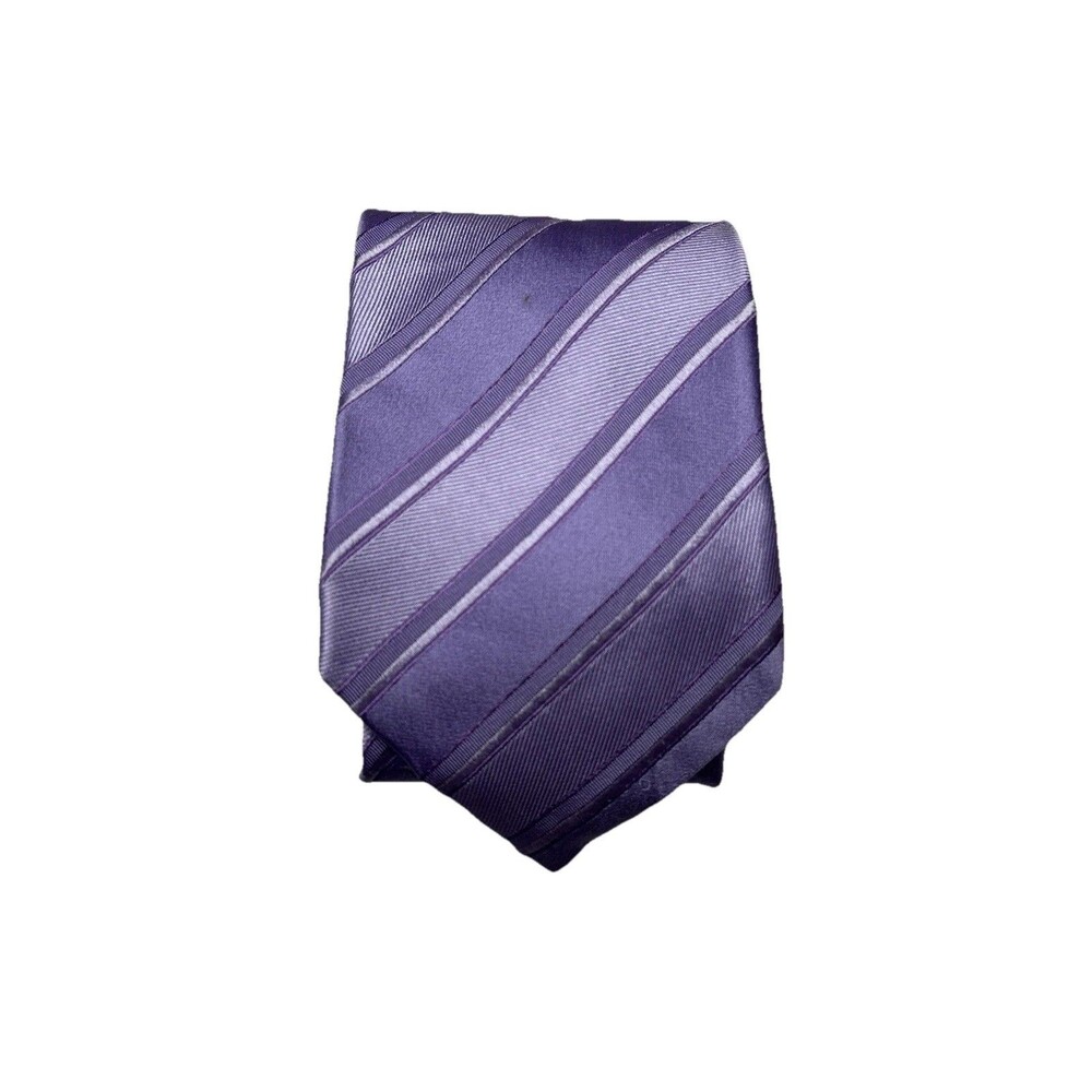 XMI Platinum Silk Tie Mens Purple Lavender Striped Handmade USA Wedding Business